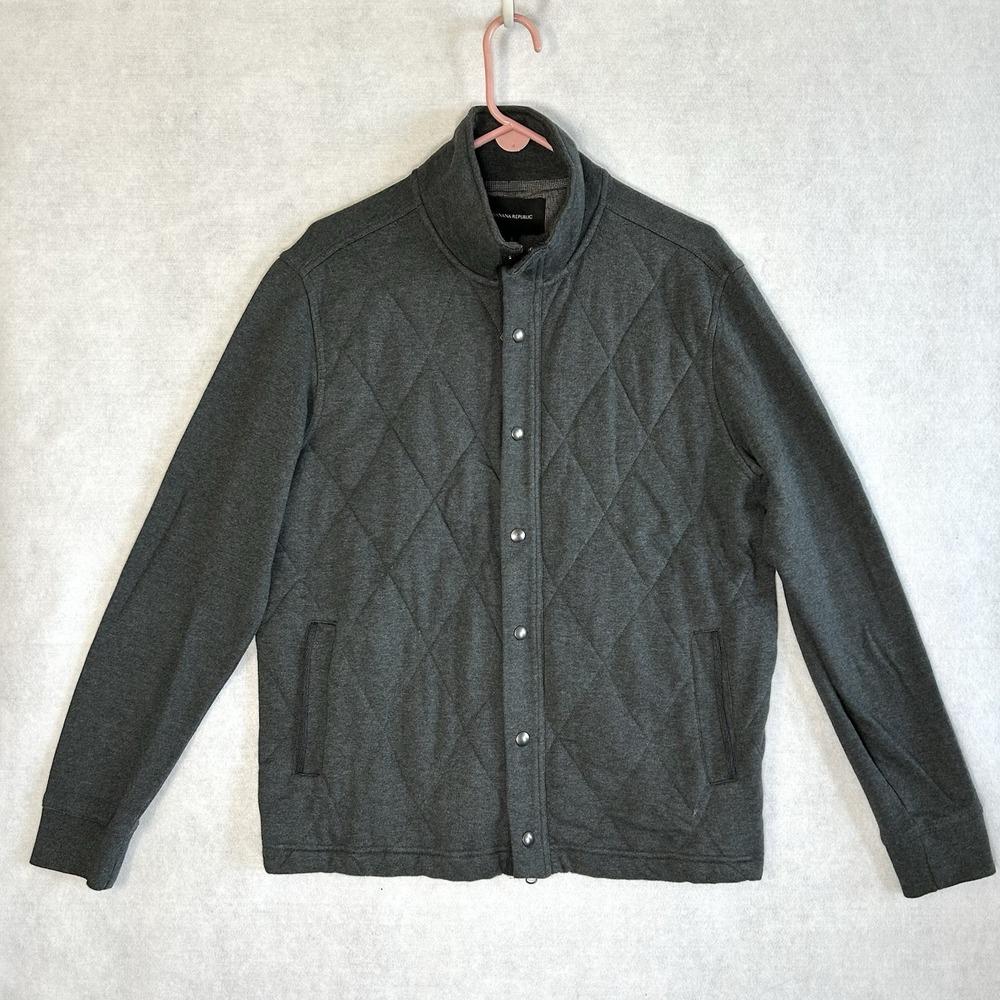 Banana Republic Quilted Full-Zip Sweatshirt Jacket  -Men's LARGE-Charcoal Grey